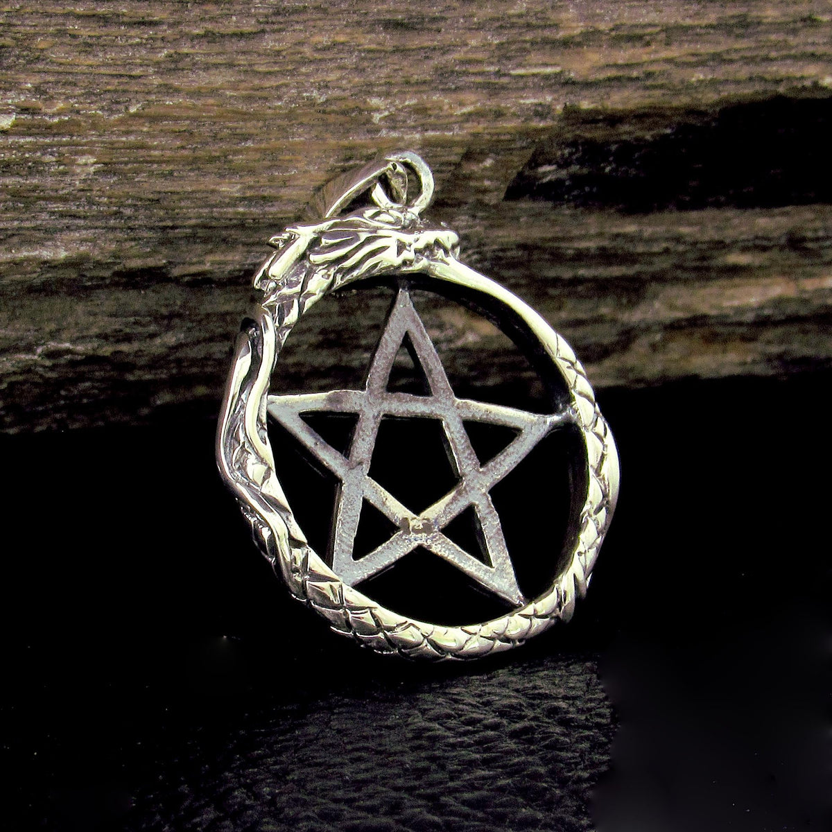 Solid 925 Sterling Silver Ouroboros Pentacle Pendant, Serpent Petagram, Pagan Amulet, Occult Jewelry