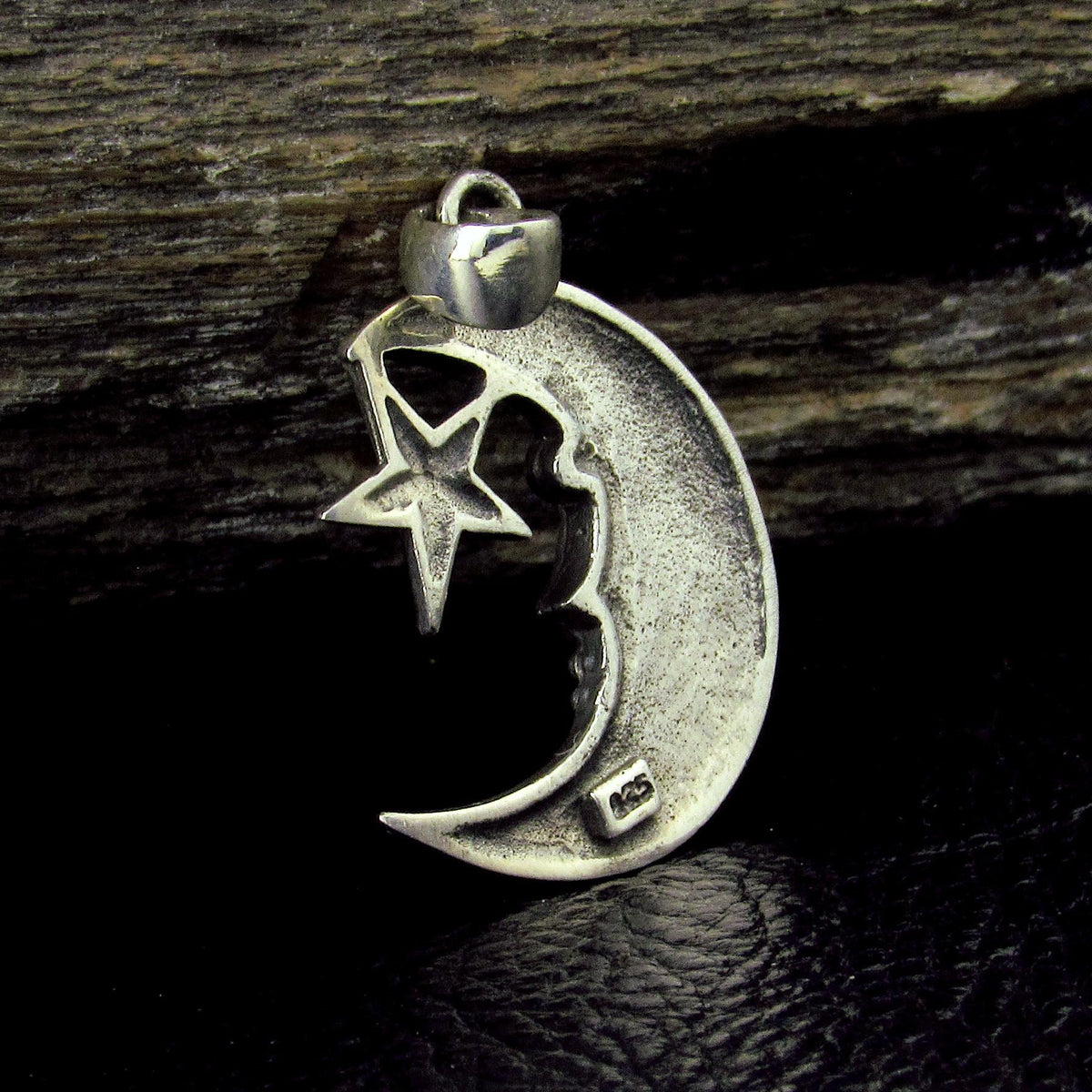 Solid 925 Sterling Silver Crescent Moon and Star Pendant, Gothic Celestial Amulet, Witchy Jewelry