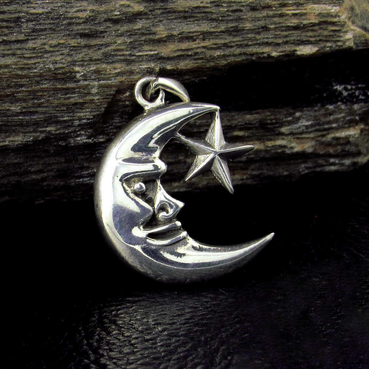 Solid 925 Sterling Silver Crescent Moon and Star Pendant, Gothic Celestial Amulet, Witchy Jewelry