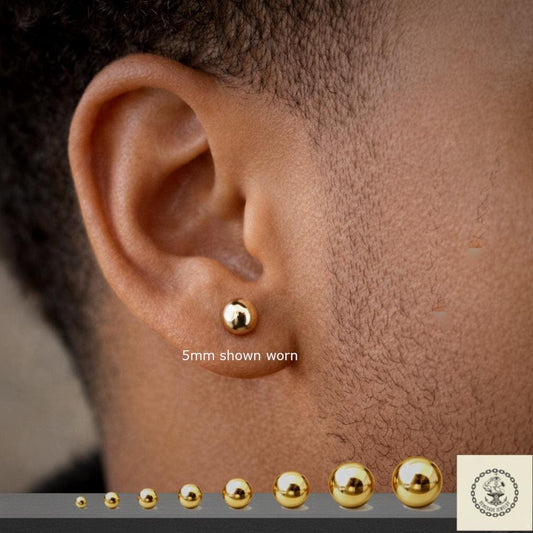 Solid 14k Yellow Gold Ball Stud Earrings – Round Spheres – 2mm 3mm 4mm 5mm 6mm 7mm 8mm – Minimalist Studs for Men & Women
