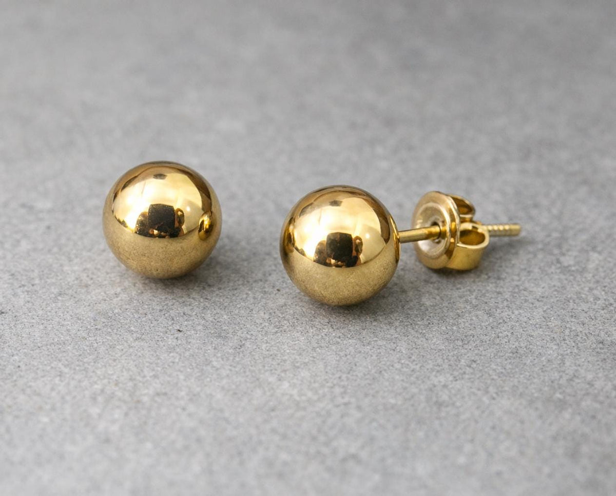 Solid 14k Yellow Gold Ball Stud Earrings – Round Spheres – 2mm 3mm 4mm 5mm 6mm 7mm 8mm – Minimalist Studs for Men & Women