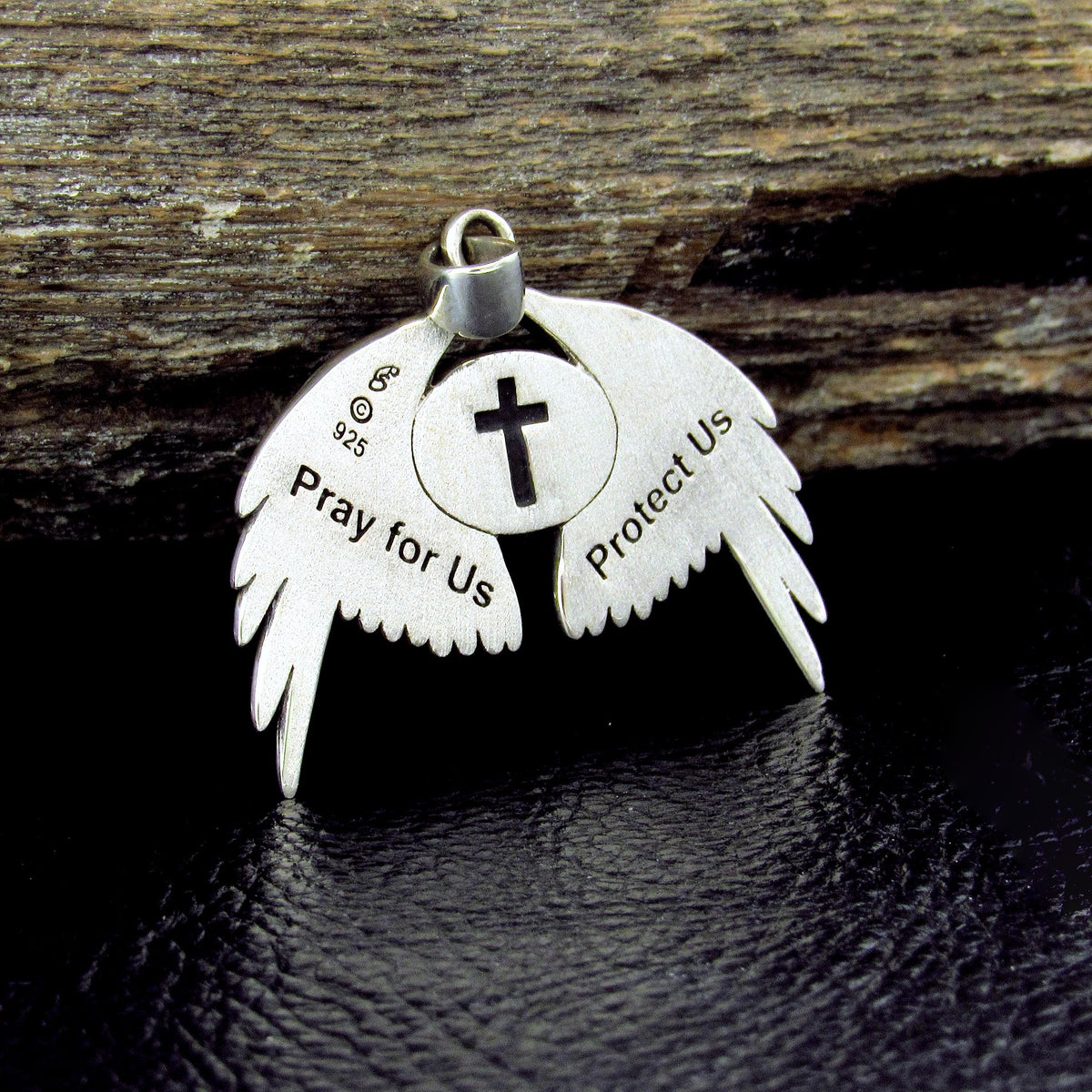 Solid 925 Sterling Silver Virgo Glyph Angel Wings Pendant, Zodiac Astrology Protection Amulet
