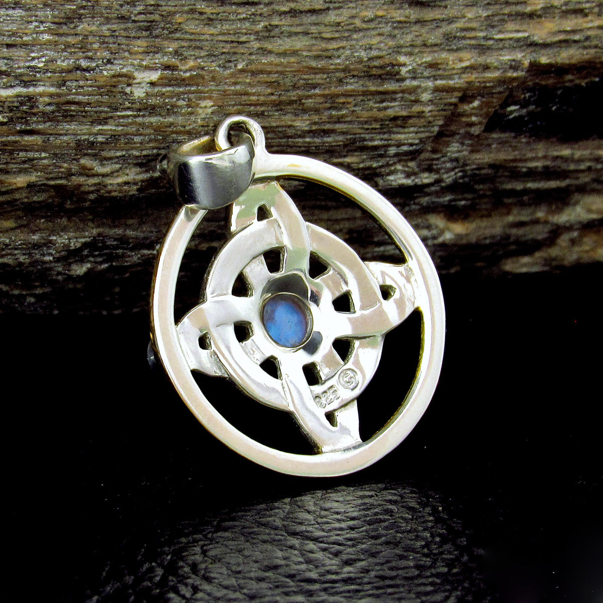 Solid 925 Sterling Silver & 18k Gold Witch's Protection Knot Pendant, Celtic Quaternary Knot, with Moonstone, Onyx, and Quartz