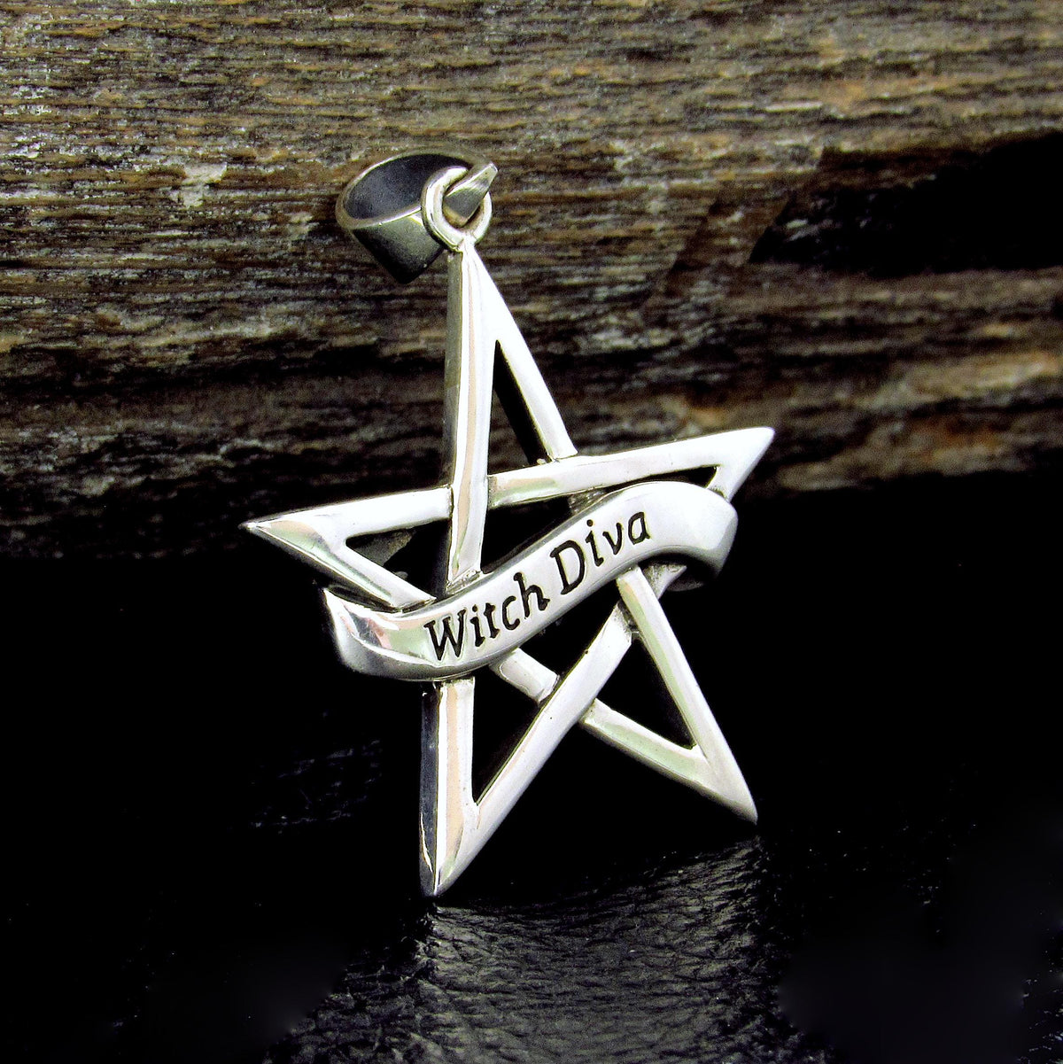 Solid 925 Sterling Silver Witch Diva Pentagram Pendant, Pagan / Wiccan Amulet, Gothic & Occult Jewelry
