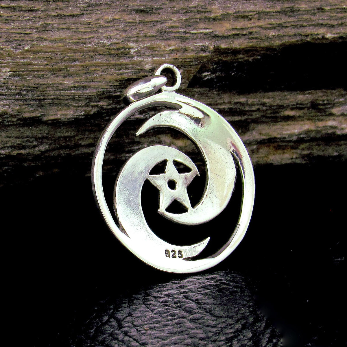Solid 925 Sterling Silver Celtic Crescent Moon Pentacle Pendant, Wiccan Protection Amulet, Triple Goddess