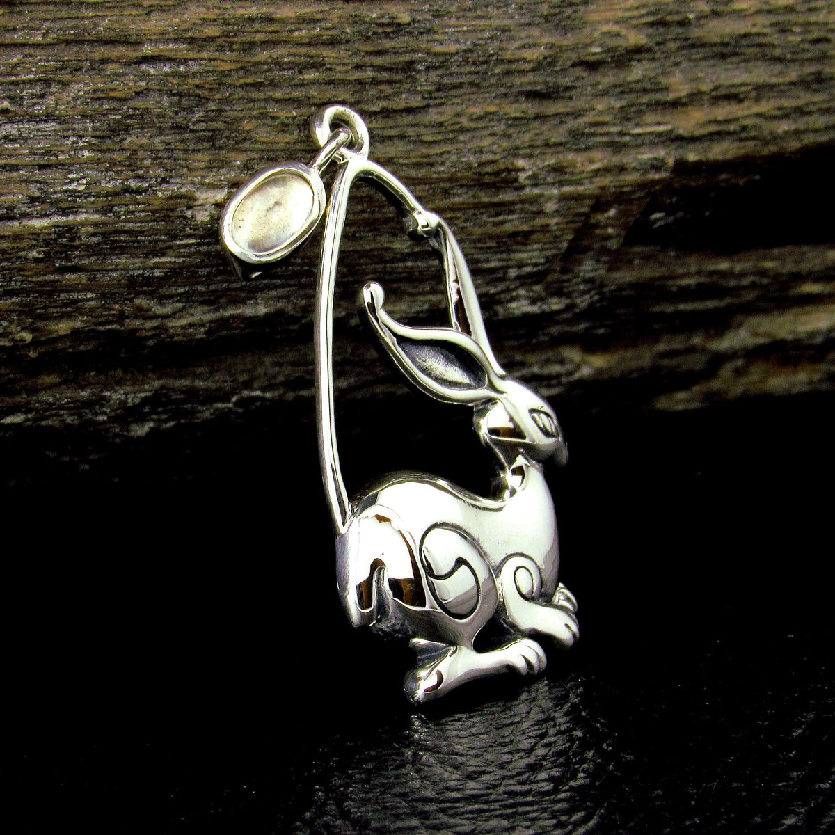 Solid 925 Sterling Silver Ostara Rabbit Goddess Pendant, Pagan Sacred Hare Spring Equinox Jewelry