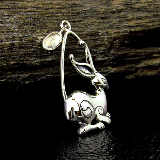 Solid 925 Sterling Silver Ostara Rabbit Goddess Pendant, Pagan Sacred Hare Spring Equinox Jewelry