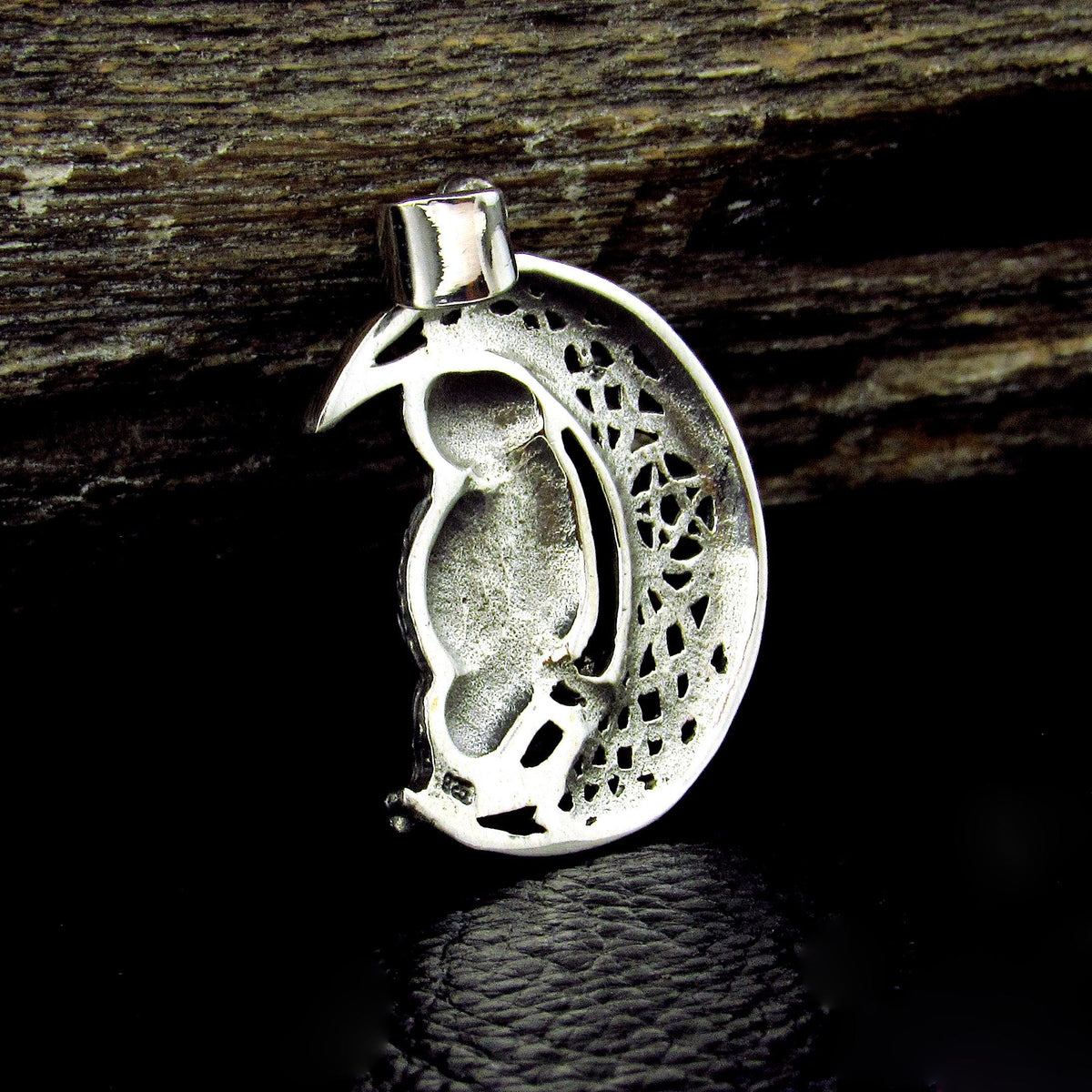 Solid 925 Sterling Silver Owl Crescent Moon Pendant, Celtic Knot Pentacle Wisdom Amulet