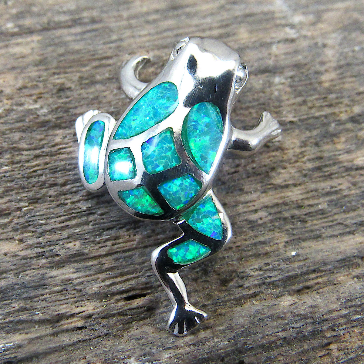 Solid 925 Sterling Silver Frog Pendant – Lab Created Opal Slide Charm - Nature Jewelry - Animal Necklace Charm - Elegant Gift for Her