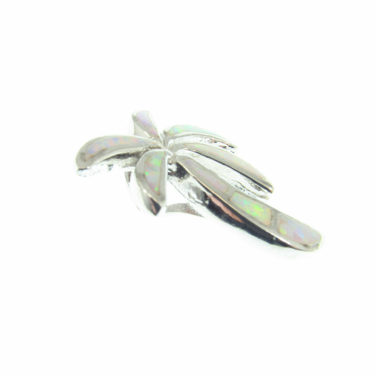 Solid 925 Sterling Silver Palm Tree Slide Pendant with Lab Opal Inlay — Beach Lover Gift
