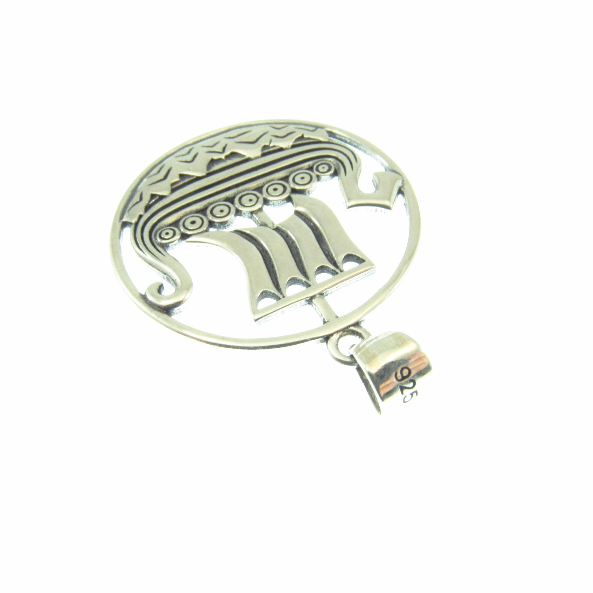 Solid 925 Sterling Silver Viking Ship Pendant, Norse Sailboat Amulet, Nordic Warrior Jewelry