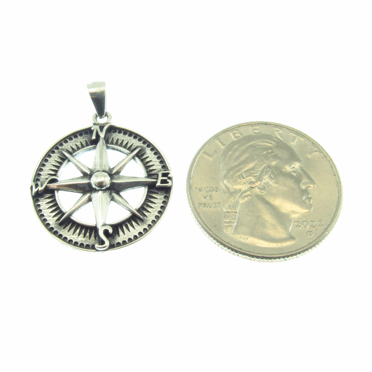 Solid 925 Sterling Silver Compass Pendant – Nautical Rose of the Winds Symbol – Sailor Jewelry Charm