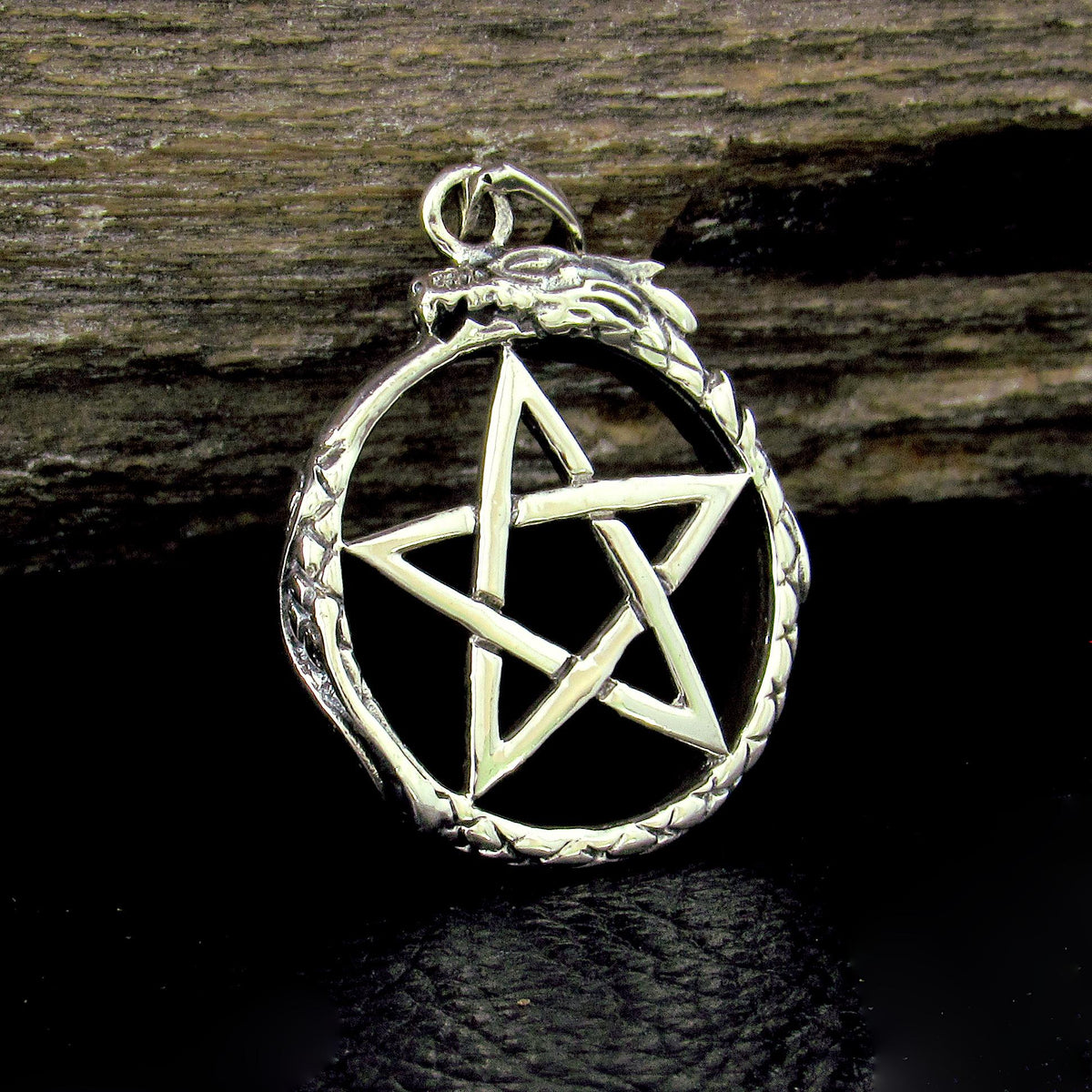Solid 925 Sterling Silver Ouroboros Pentacle Pendant, Serpent Petagram, Pagan Amulet, Occult Jewelry