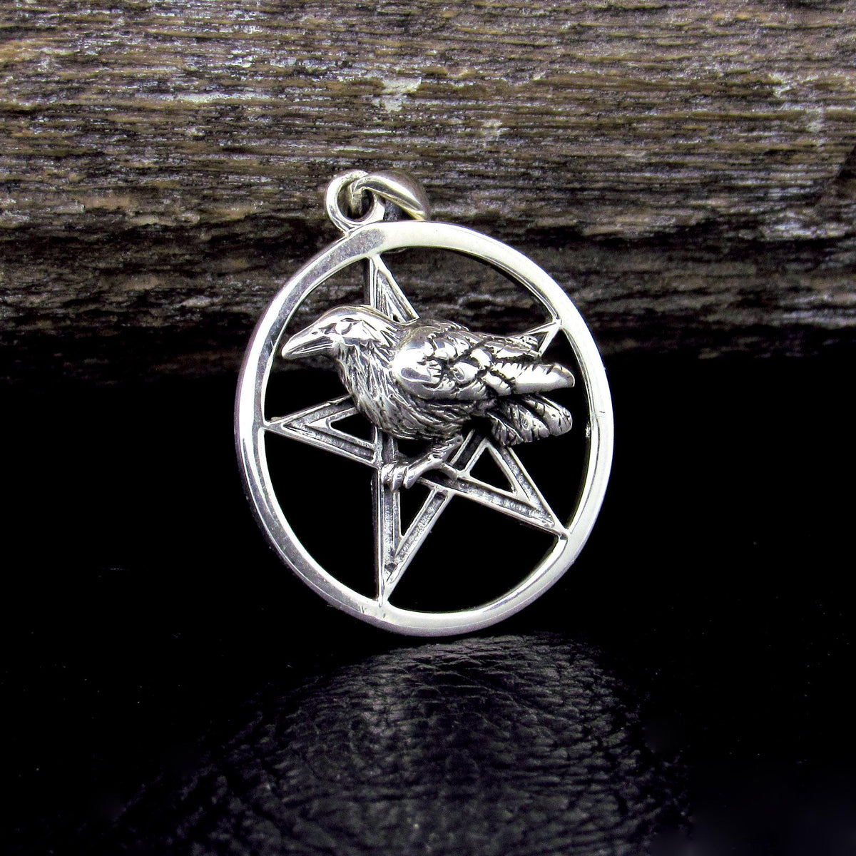 Solid 925 Sterling Silver Raven of Prophecy Pentacle Pentagram Talisman – Gothic Occult Protection Pendant