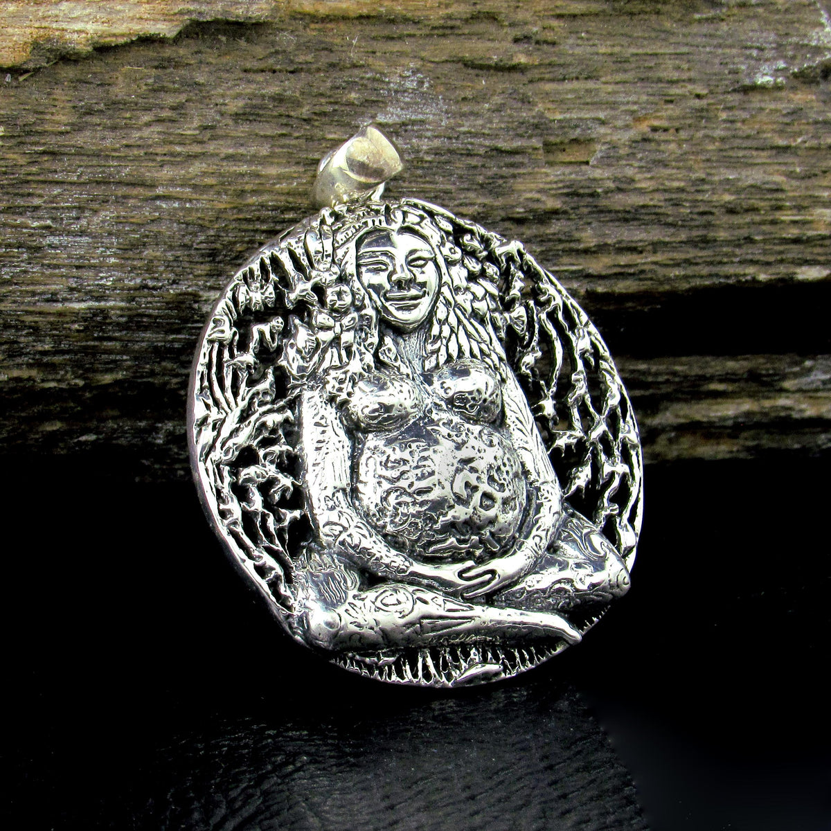 Solid 925 Sterling Silver Gaia Pendant by Oberon Zell, Mother Earth Gooddess, Plain / Enamel