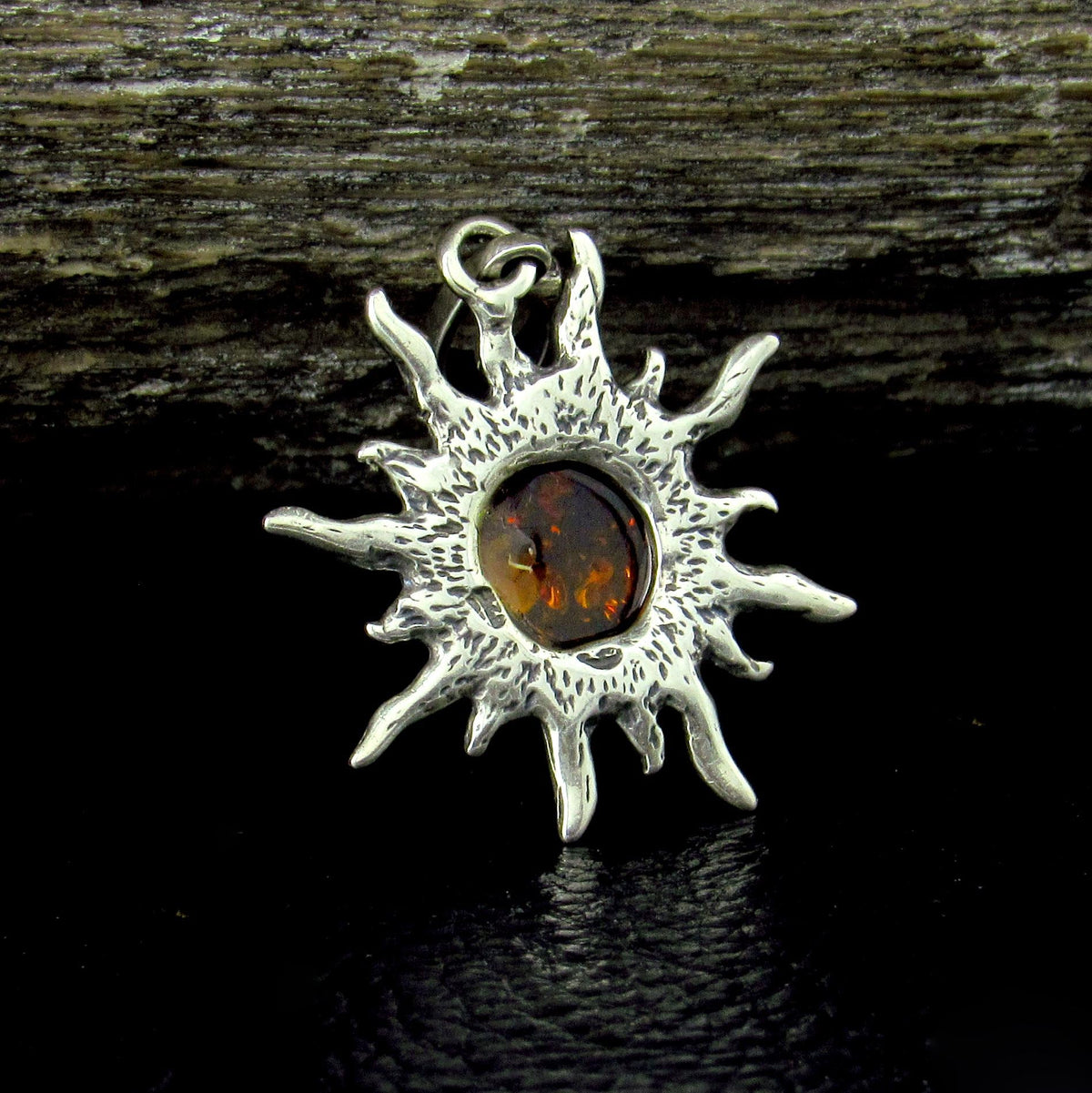 Solid 925 Sterling Silver Amber Sun Pendant – Baltic Amber Solar Necklace, Honey or Green
