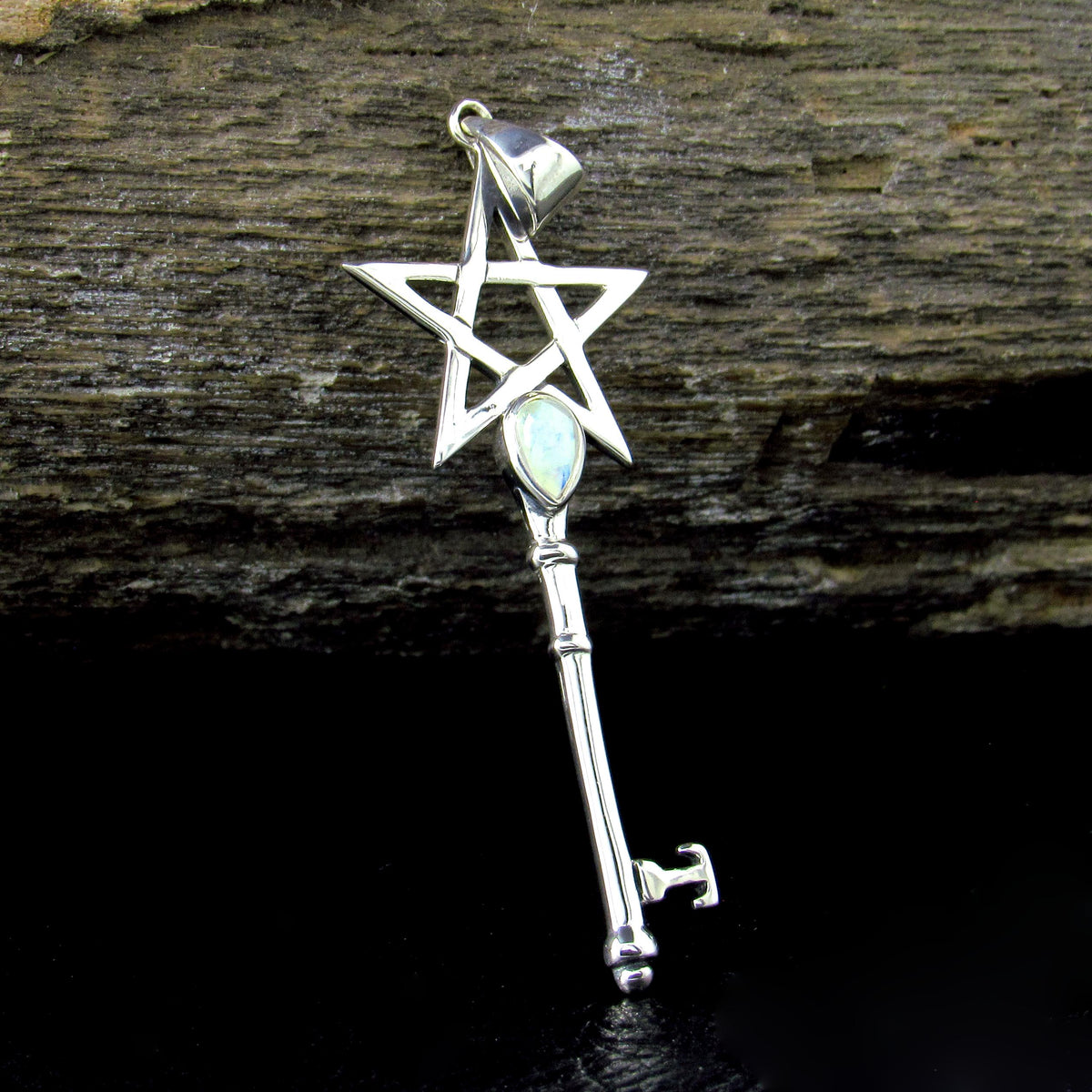 Solid 925 Sterling Silver Pentagram Key Gemstone Pendant – Amethyst Garnet Moonstone Labradorite Topaz