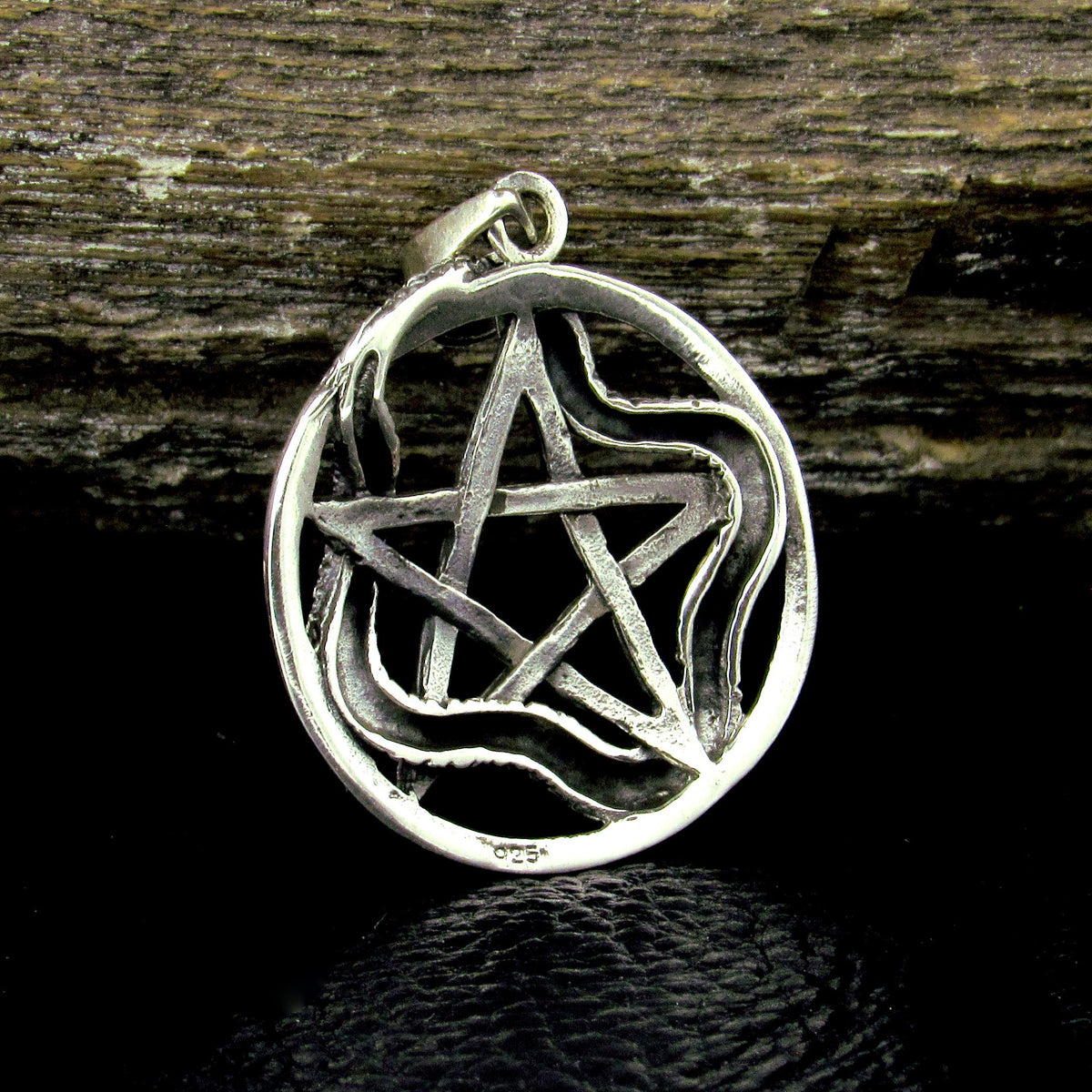 Solid 925 Sterling Silver Ouroboros Pentacle Pendant, Snake Pentagram Pagan Protection Amulet