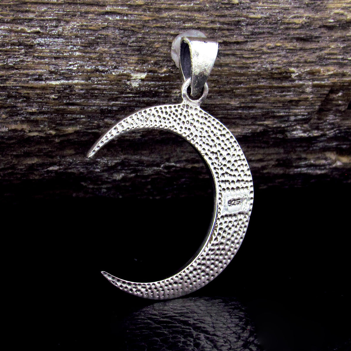 Solid 925 Sterling Silver Crescent Moon Pendant with Celtic Knotwork, Lunar Pagan Amulet