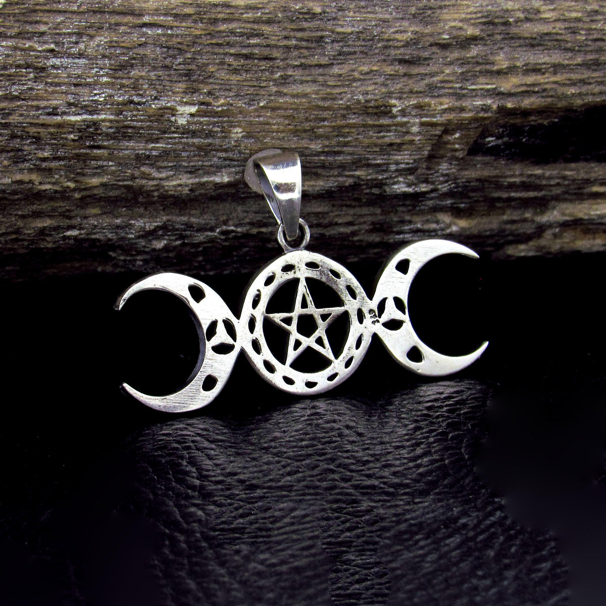 Solid 925 Sterling Silver Triple Moon Pentacle Pendant – Celtic Knot Goddess Moon Necklace Amulet