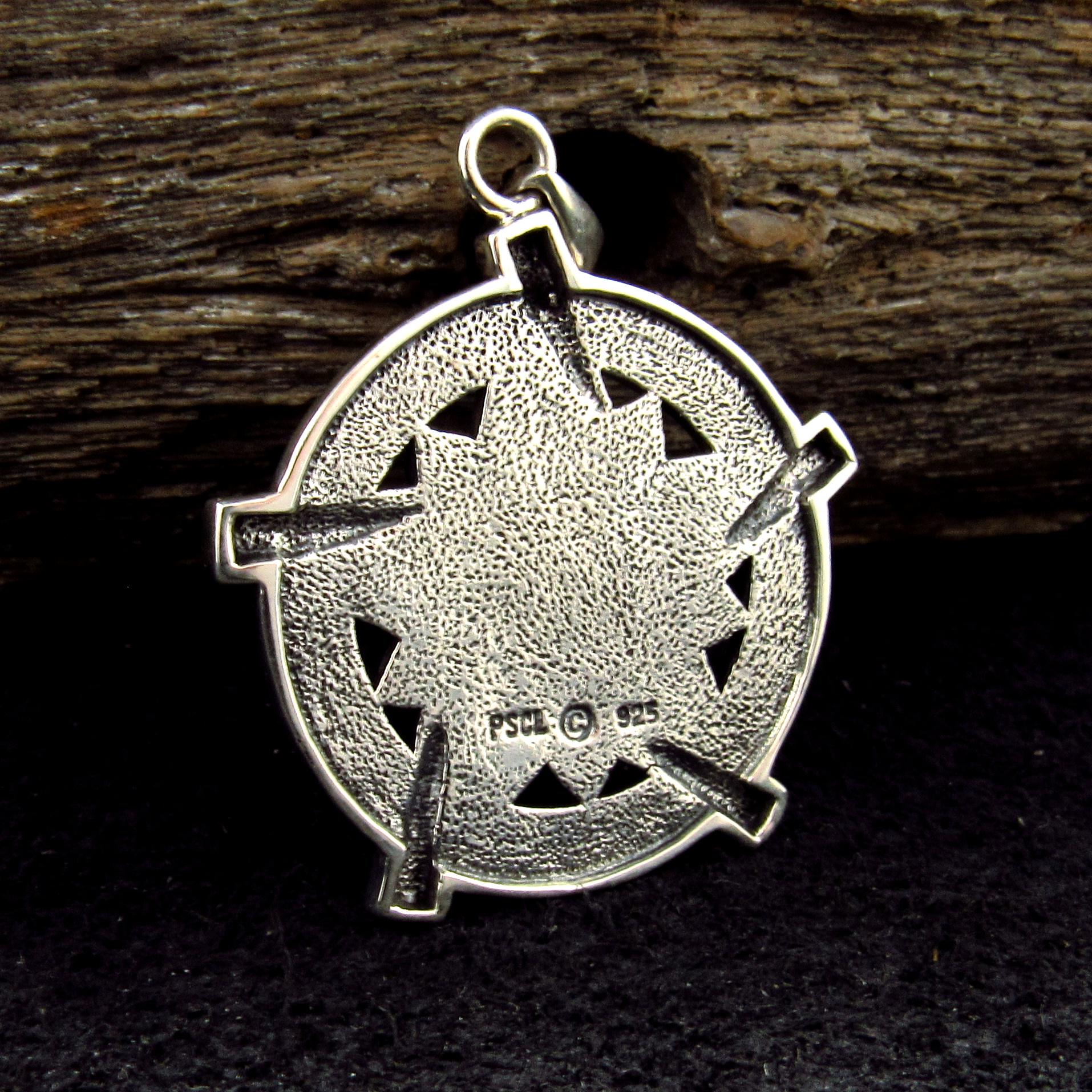Solid 925 Sterling Silver Universal Broom Pentacle Pendant with Zodiac Symbols, Pagan Jewelry Amulet