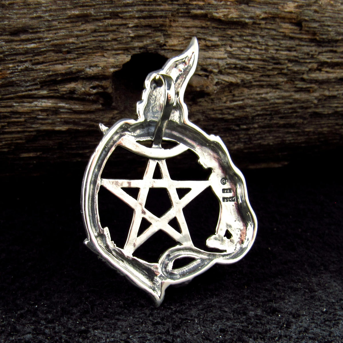 Solid 925 Sterling Silver Salem Witch & Cat Familiar Pentacle Pendant, Witchy Jewelry Amulet