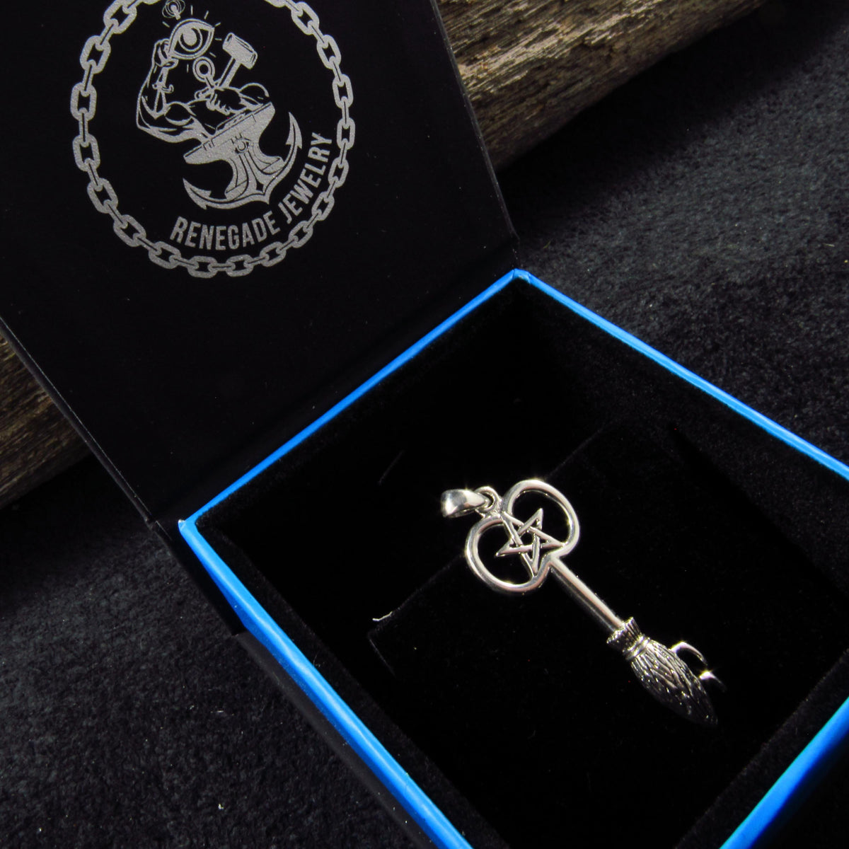 Solid 925 Sterling Silver Besom Key Pendant. Witch’s Broom Pentacle, Pagan Amulet, Wiccan Jewelry