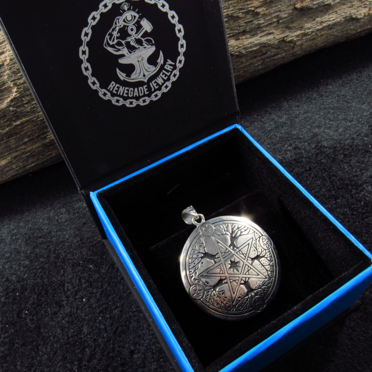 Solid 925 Sterling Silver Pentacle Pendant, Tree of Life Pentagram, Four Elements Pagan Amulet