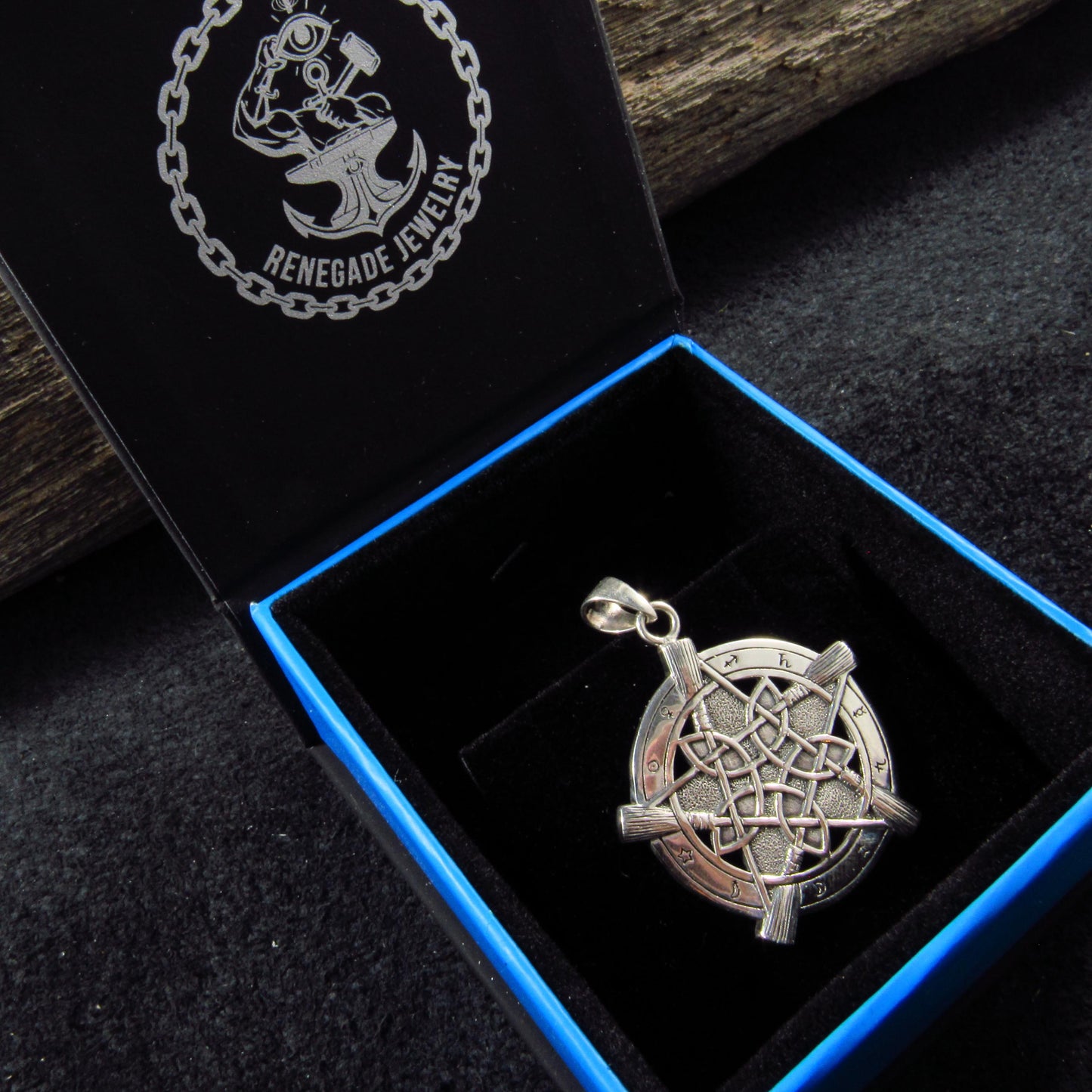 Solid 925 Sterling Silver Universal Broom Pentacle Pendant with Zodiac Symbols, Pagan Jewelry Amulet
