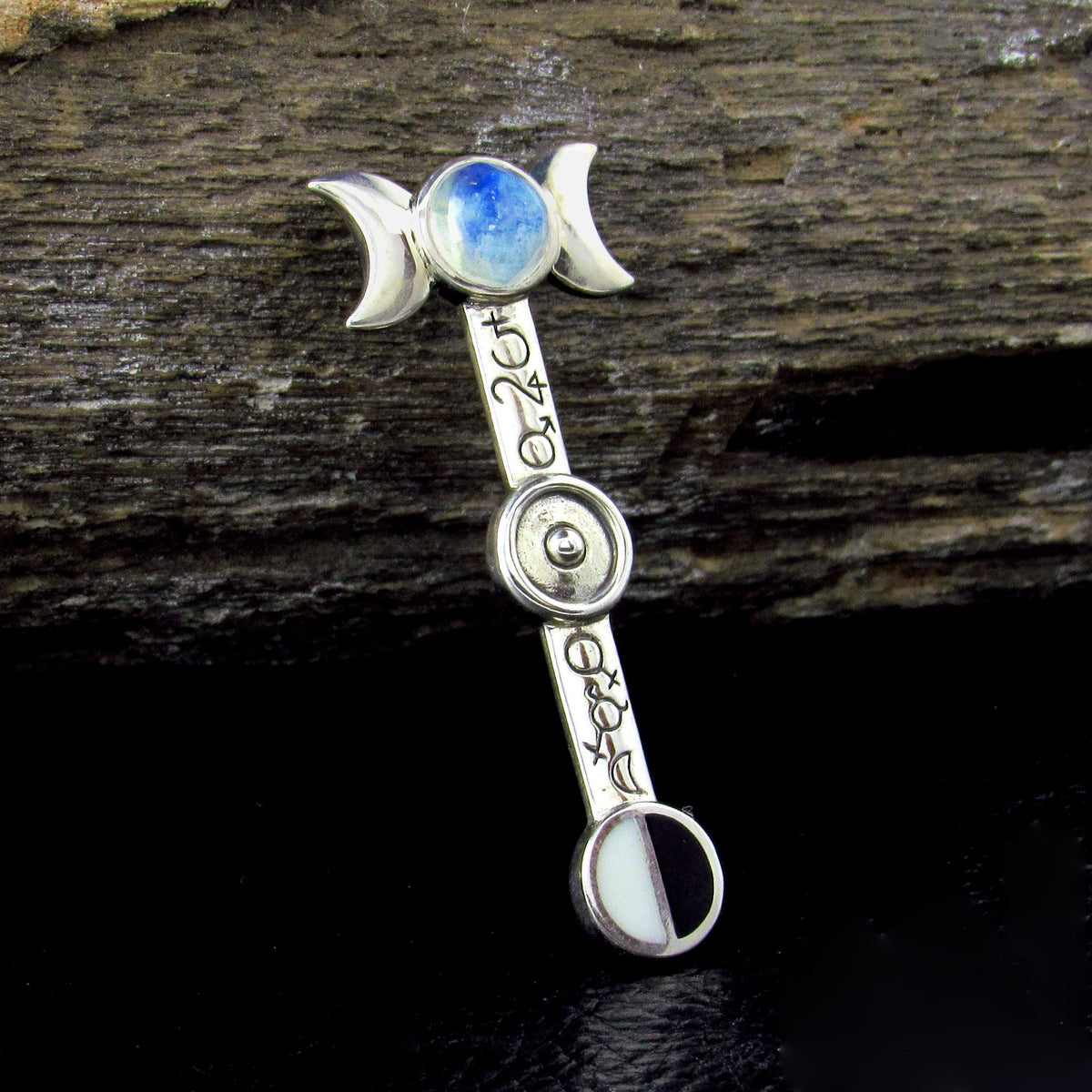 Solid 925 Sterling Silver Triple Moon Goddess Moonstone Pendant – Wiccan Pagan Lunar Symbol Amulet