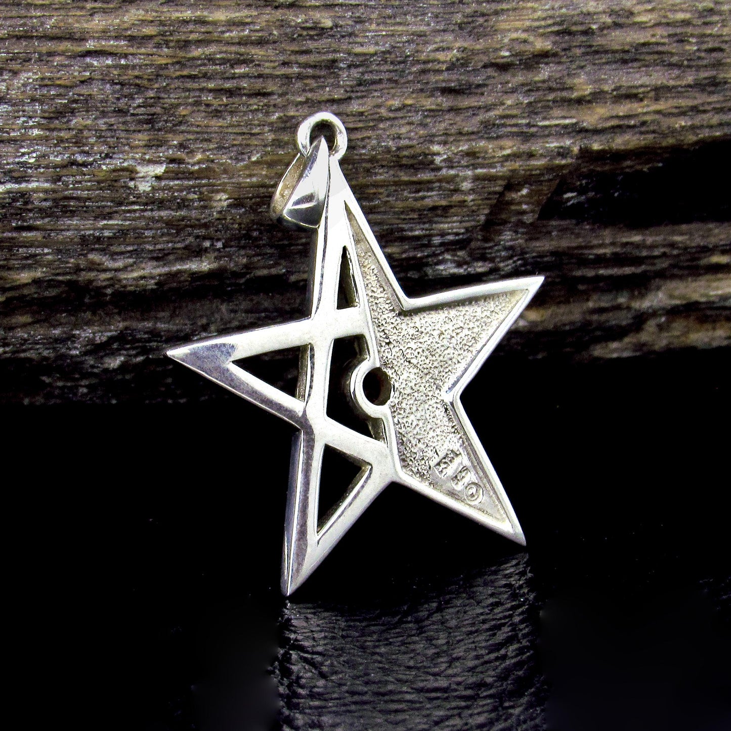 Solid 925 Sterling Silver Gear Pentagram Pendant – Mechanical Pagan Talisman, 14k Gold Garnet / Topaz