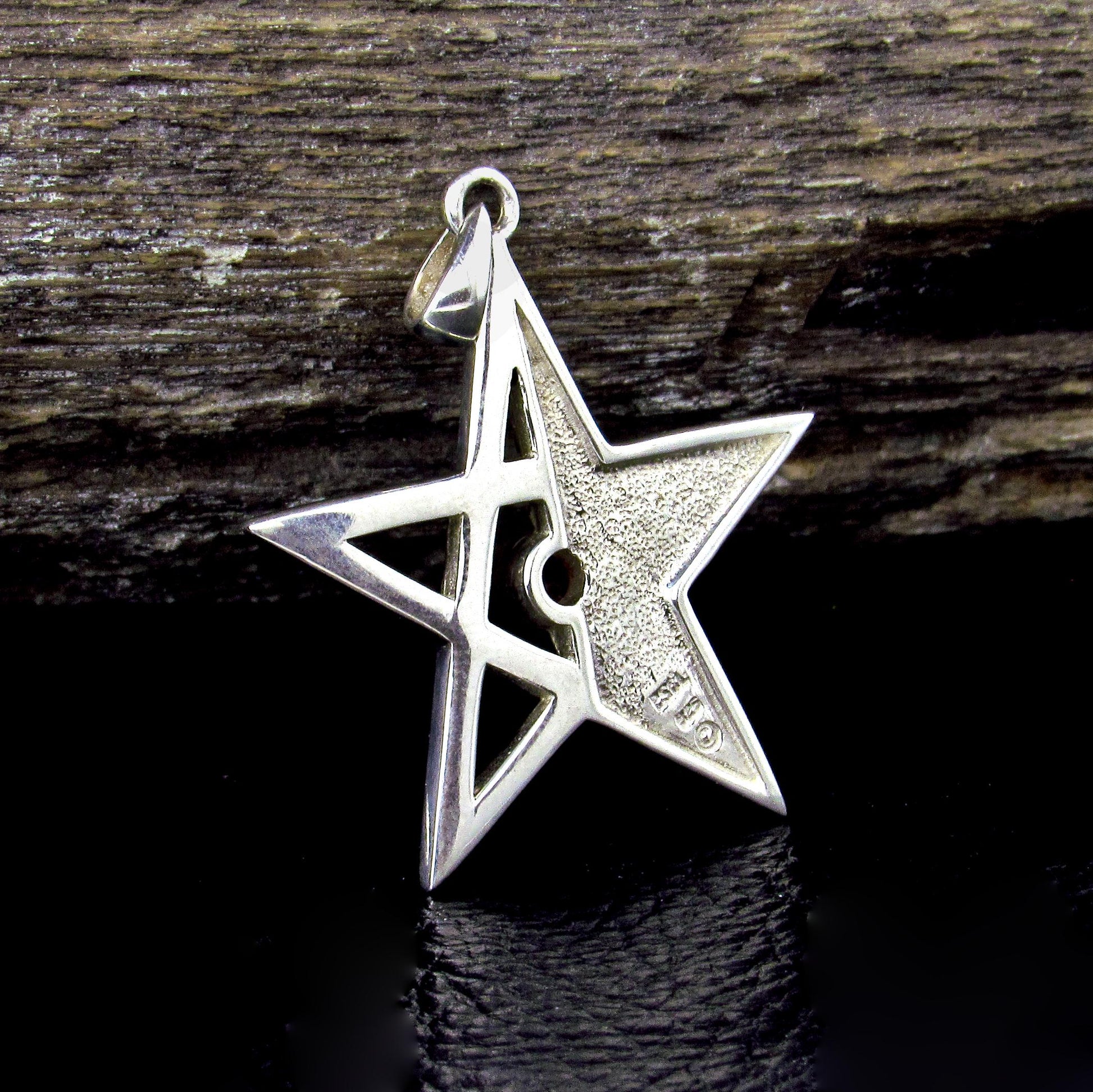 Solid 925 Sterling Silver Gear Pentagram Pendant – Mechanical Pagan Talisman, 14k Gold Garnet / Topaz
