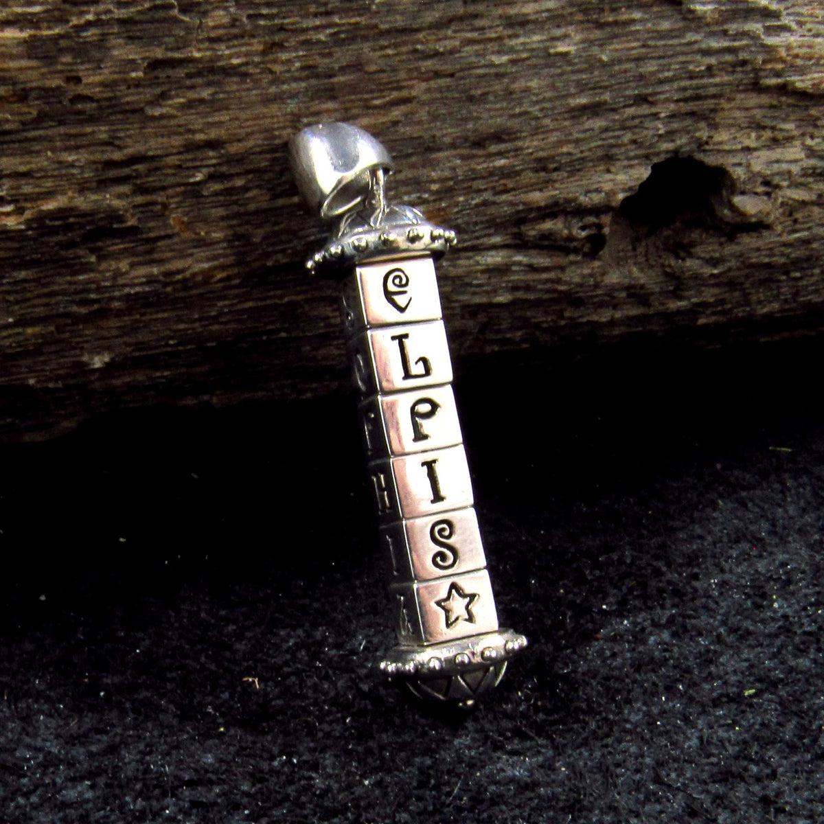 Solid 925 Sterling Silver Cryptex Pendant – Secret Cylinder Sophia Talisman by Brigid Ashwood