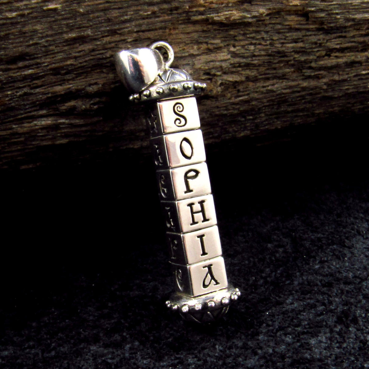 Solid 925 Sterling Silver Cryptex Pendant – Secret Cylinder Sophia Talisman by Brigid Ashwood