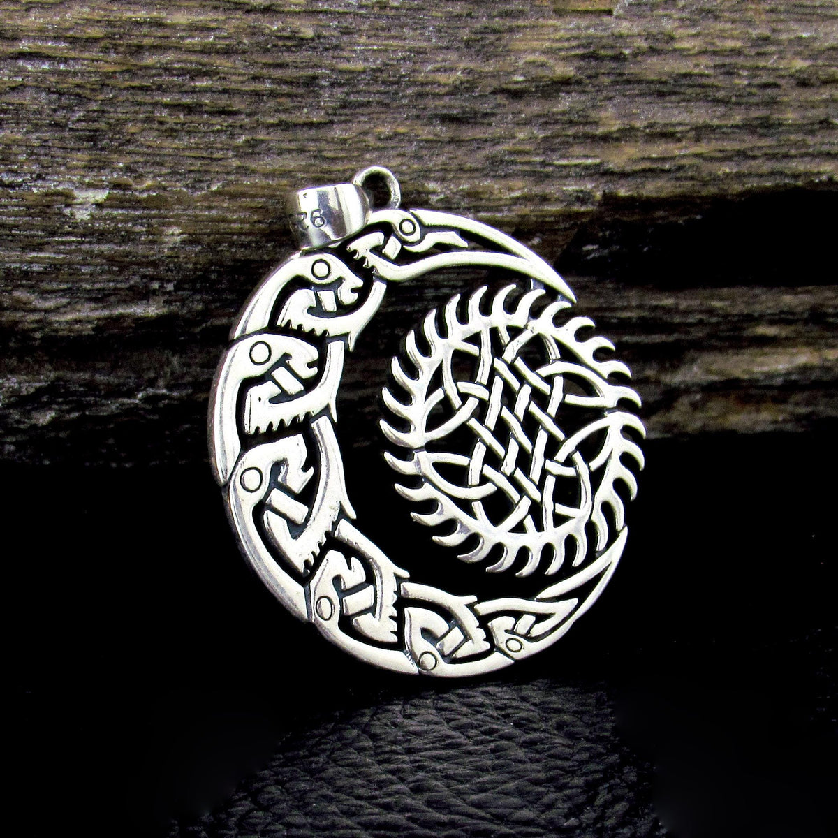 Solid 925 Sterling Silver Crescent Moon And Sun Pendant, Celtic Zoomorphic Beasts Amulet