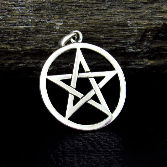 Solid 925 Sterling Silver Pentagram Pendant – Wiccan Protection Amulet, Pagan Jewelry, Occult Symbol
