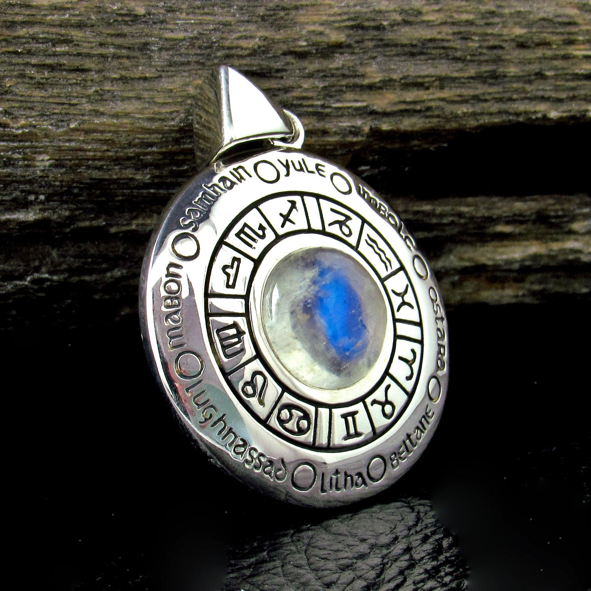 Solid 925 Sterling Silver Wheel of the Year Zodiac Pendant With Amethyst or Moonstone