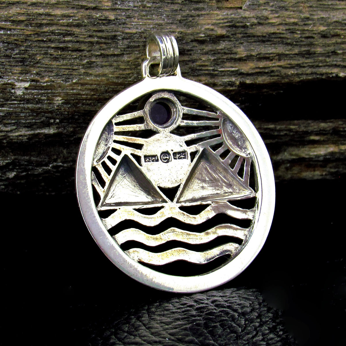 Solid 925 Sterling Silver Protection Talisman – Four Elements Pagan Pendant – Amethyst Garnet Moonstone