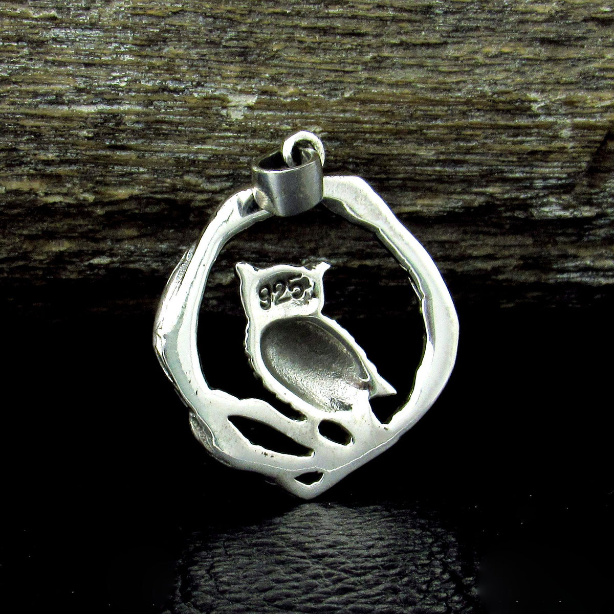 Solid 925 Sterling Silver Owl Pendant - Woodland Owl Perched on Twisted Branches Amulet