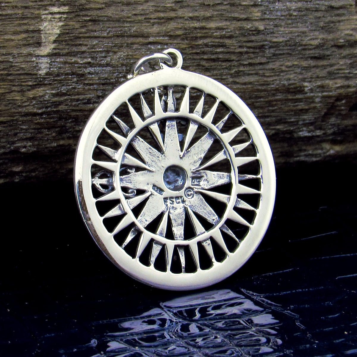Solid 925 Sterling Silver Rose Compass Pendant, Celtic Tradition Talisman, Fleur De Lis Amulet, Nautical Marine Ocean Jewelry