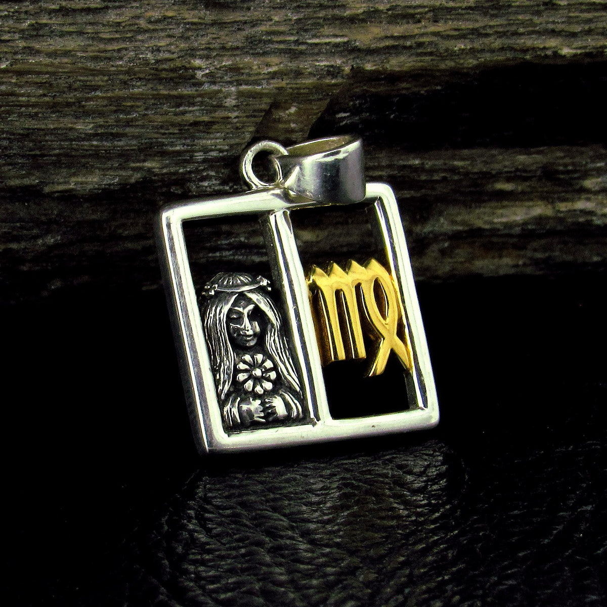 Solid 925 Sterling Silver Virgo Zodiac Pendant With 14K Gold Accents, Virgo Astrology Jewelry