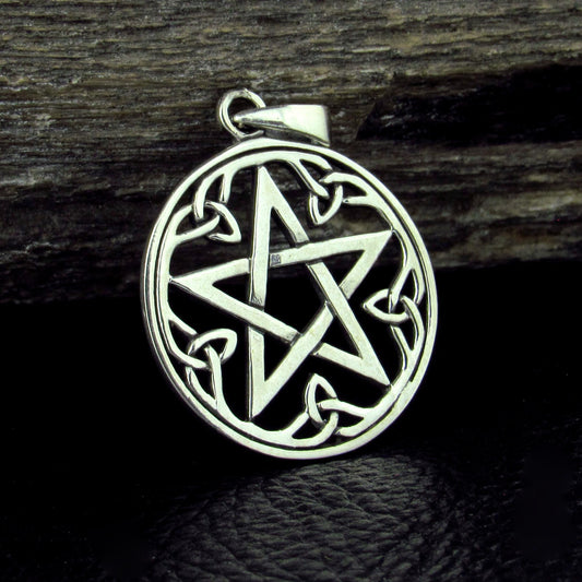 Solid 925 Sterling Silver Celtic Pentacle Pendant - Trinity Knot Pentagram Talisman - Pagan Jewelry Amulet