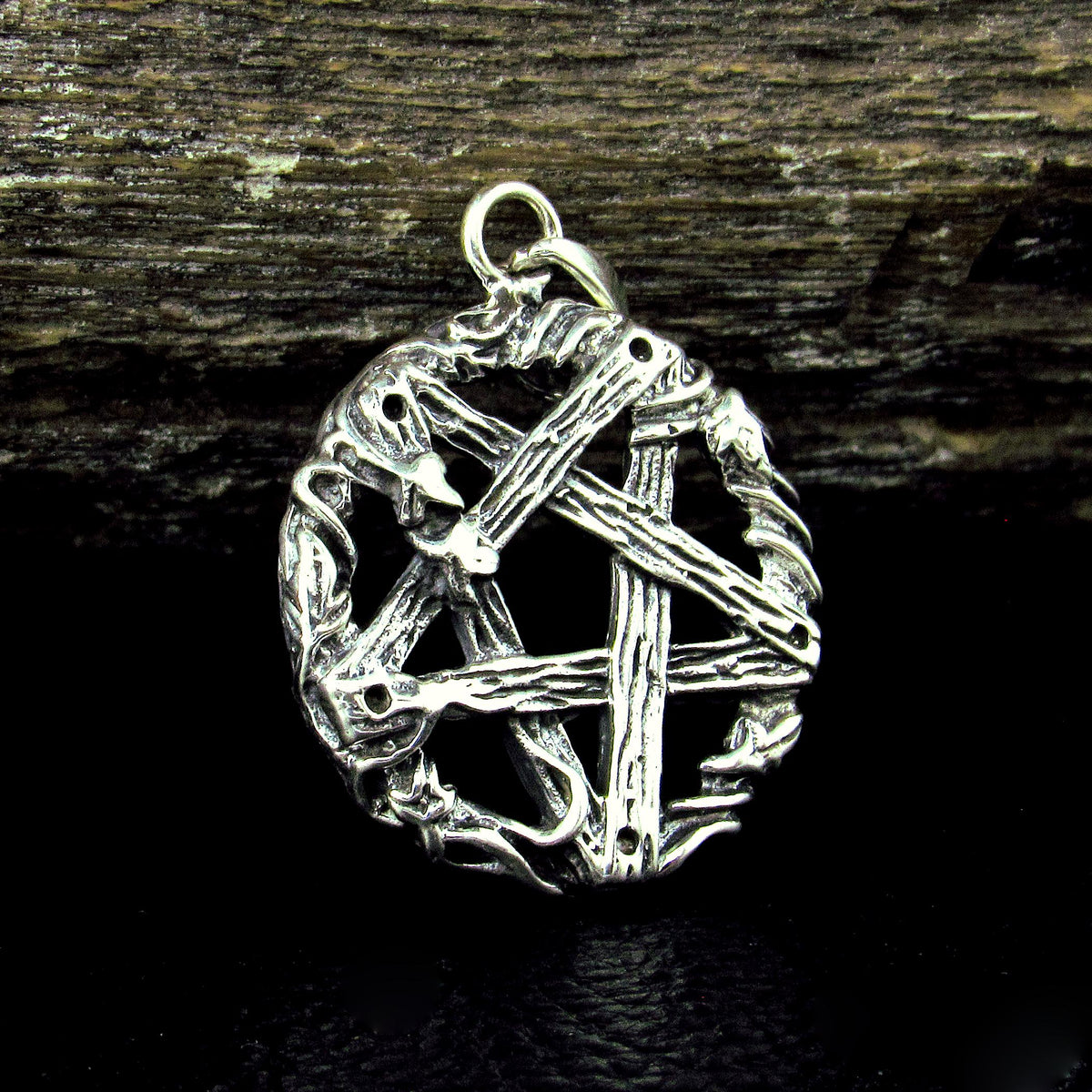Solid 925 Sterling Silver Twisted Branches Inverted Pentagram Pentacle Pendant – Tree of Life Star