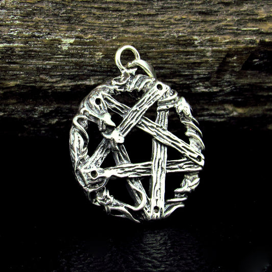 Solid 925 Sterling Silver Twisted Branches Inverted Pentagram Pentacle Pendant – Tree of Life Star