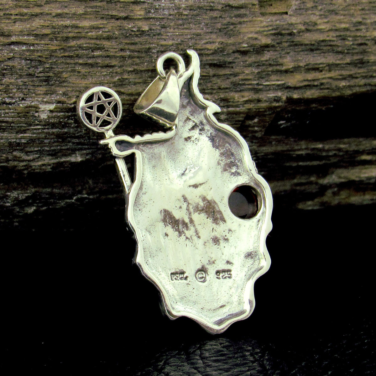 Solid 925 Sterling Silver Wizard Pentagram Pendant – Wiccan Amulet – Choose Amethyst, Garnet, Moonstone, Sapphire