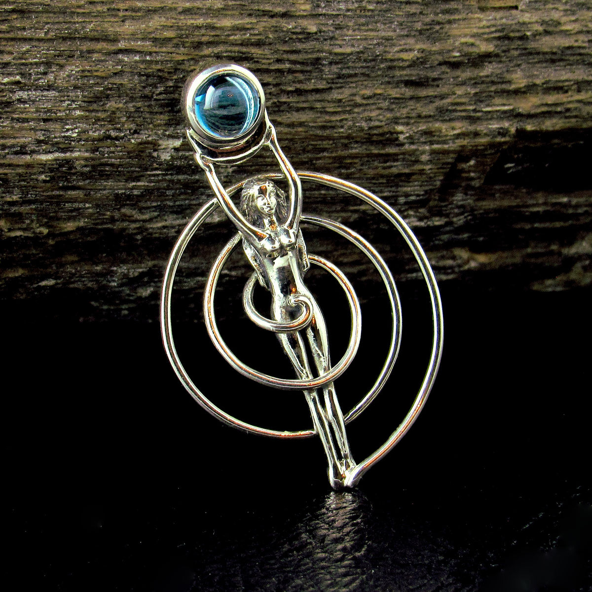 Solid 925 Sterling Silver Spiral Goddess Pendant – Fertility Goddess with Amethyst, Garnet, Moonstone, Topaz