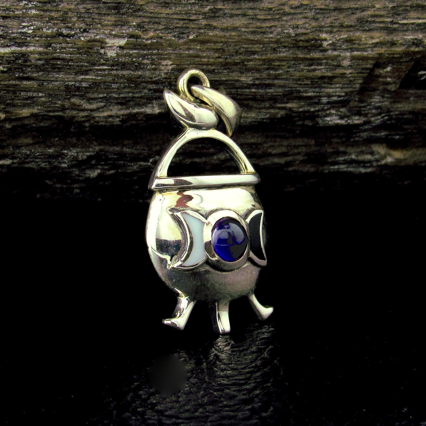 Solid 925 Sterling Silver Witch Cauldron Triple Moon Pendant, Choose Amethyst, Garnet, Moonstone, Topaz