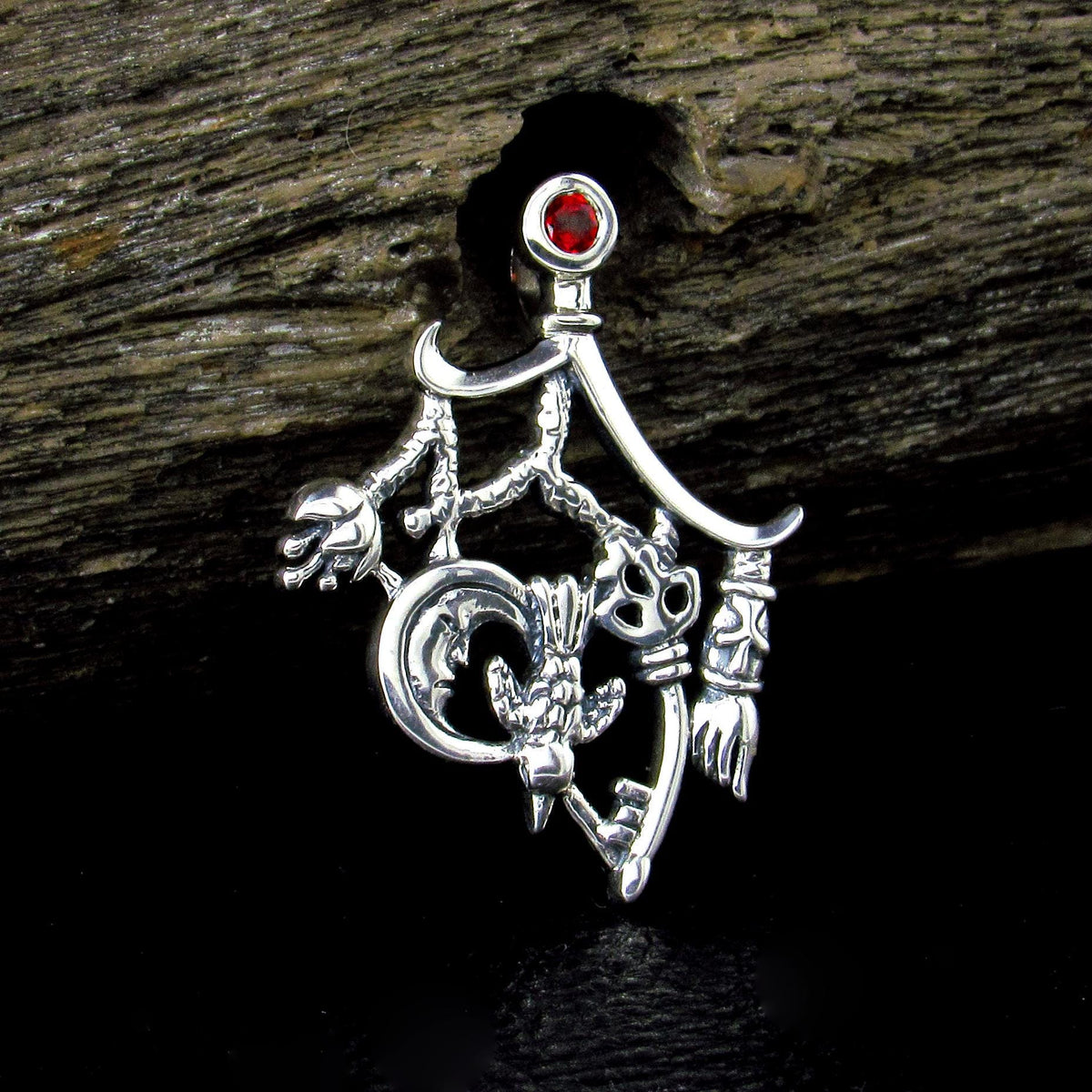 Solid 925 Sterling Silver Italian Cimaruta Witch Pendant – Amethyst Garnet Moonstone or Topaz
