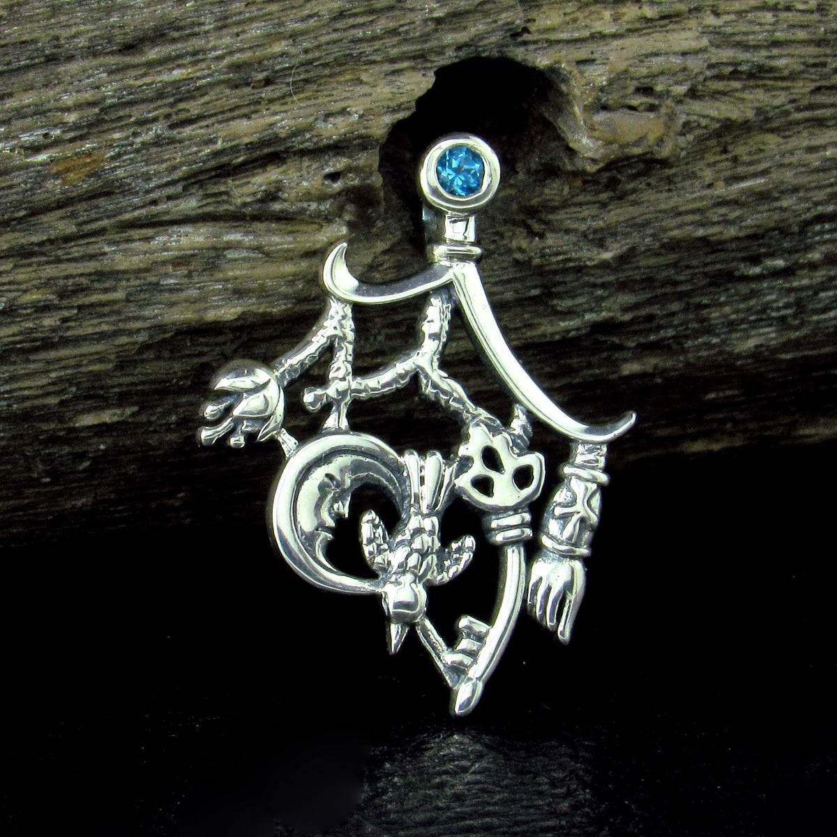 Solid 925 Sterling Silver Italian Cimaruta Witch Pendant – Amethyst Garnet Moonstone or Topaz