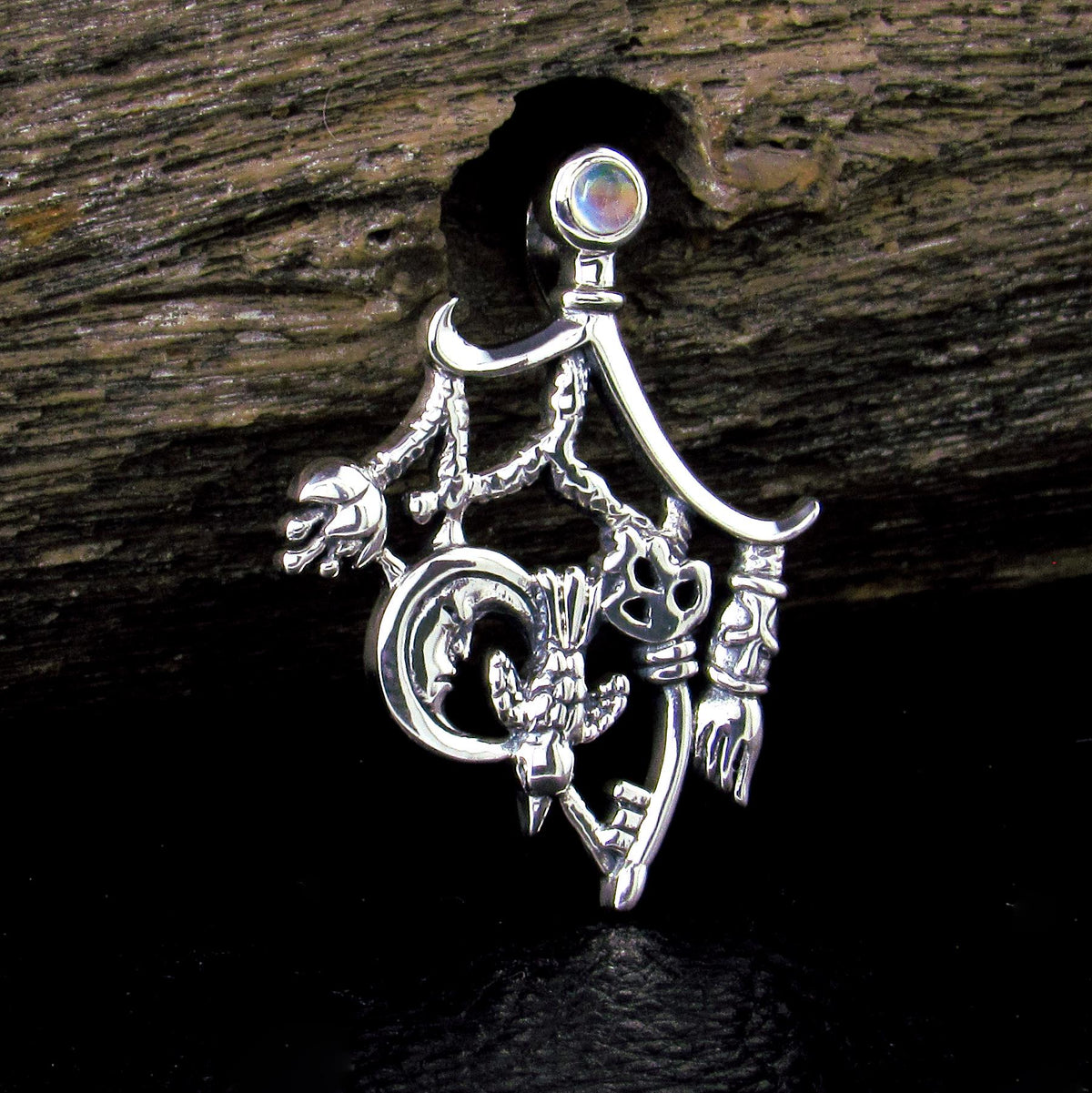 Solid 925 Sterling Silver Italian Cimaruta Witch Pendant – Amethyst Garnet Moonstone or Topaz